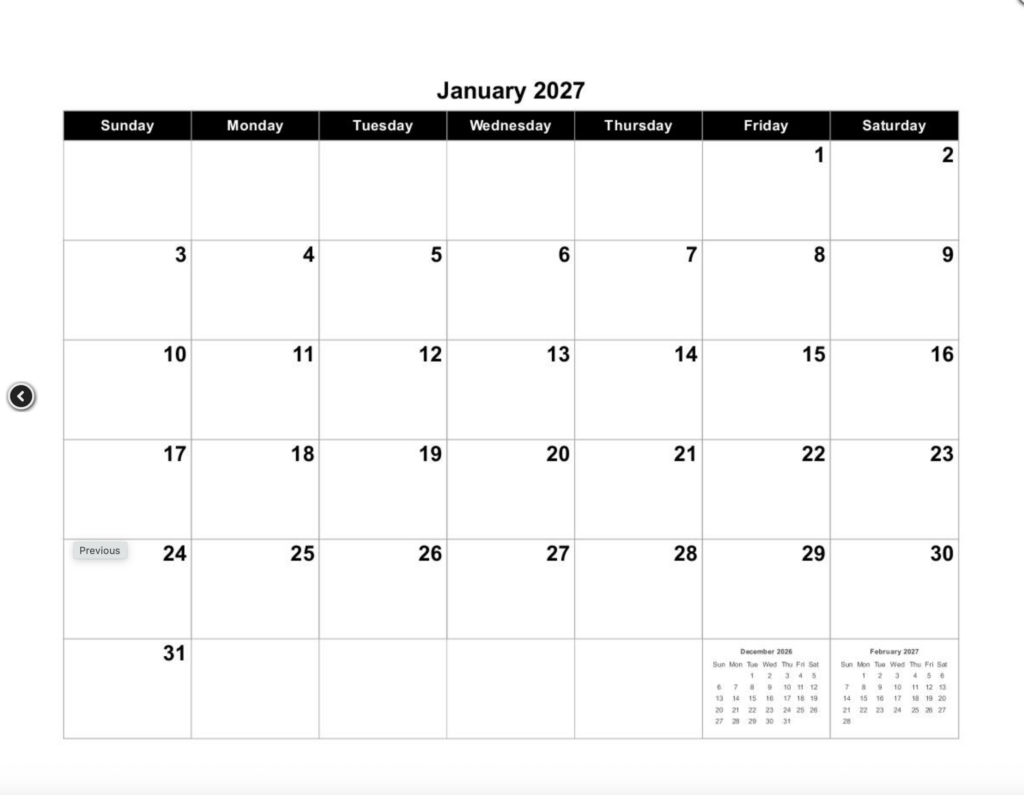 2027 HFA Calendar